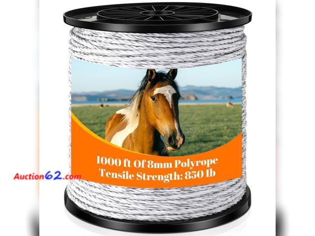 Lot 44-1698w - $78.99 Retail price - Wowangce 1 Roll Electric Fence Polywire 1000 Feet(305m) Length, 0.3 Inch Wide(8mm) Electric Fencing Wire with 6 Stainl...