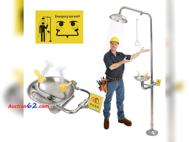 Lot 44-309 - $195.98 Retail price - Combination Eye Wash Station, Emergency Eyewash Stations OSHA Approved 304 Stainless Steel Eyewash Shower Station for...