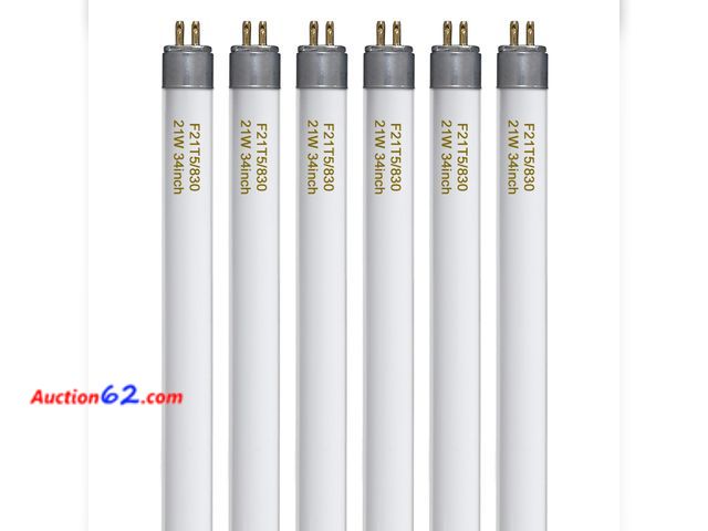 Lot 44-162 - Konideke F21T5/830 21 Watt 34 Inches T5 Fluorescent Light Bulb, 3000K Warm White, 2100 Lumens, 20000 Hour Lifespan, Mini Bi-Pin Base, 6 Pack...