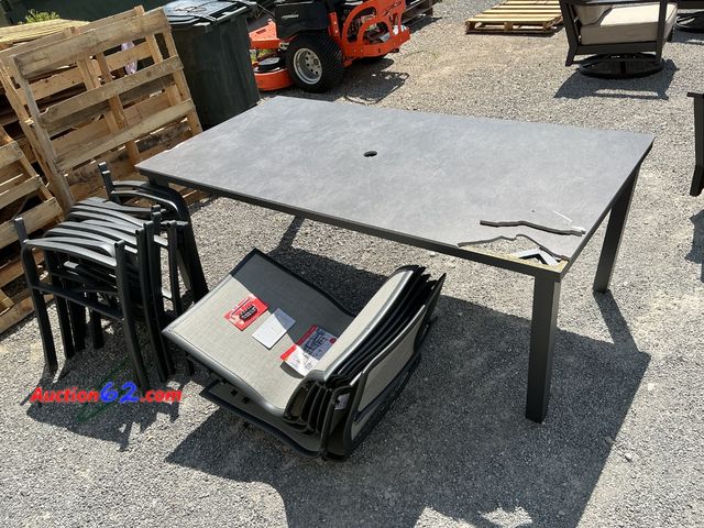 Lot 44-2e - $1,200 Retail price - Agio Maxwell 7-Piece Sling Dining Set E-Commerce Return, A basic inspection has been given to this item. Sold AS-IS. S...