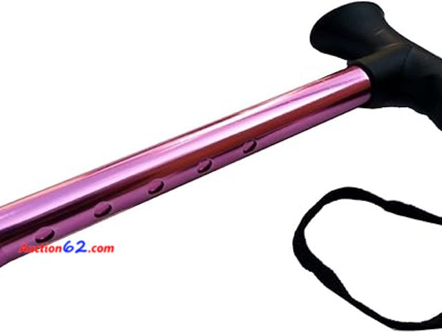 Lot 44-129g - Deluxe Folding Adjustable Aluminium Metallic Compact Walking Stick with Soft Grip Gel Handle Appears New, A basic inspection has been given ...
