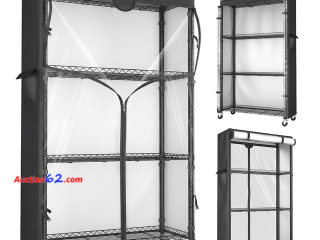 Lot 44-167 - $89.99 Retail price - (Missing Cover)ZYSUOR 4-Tier Wire Shelving Rack with Cover, Space Saving Metal Storage Organizer 36"W x 14"D x 63"H wi...