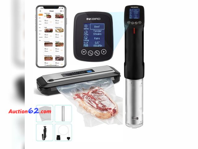 Lot 44-931j - $145.99 Retail price - INKBIRD WIFI Sous Vide Cooker ISV-100W and Vacuum Sealer Machine | 1000W Sous-Vide Cooker Immersion Circulator with 1...