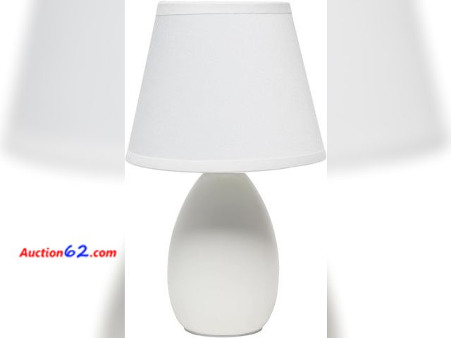 Lot 44-134w - Simple Designs LT1197-OFF 9.45" Chic and Sleek Oblong Mini Oval Ceramic Table Lamp  Appears New, A basic inspection has been given to this i...
