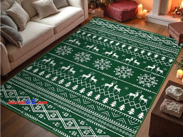 Lot 44-6512t - Yamaziot Christmas Area Rug 4x6ft Non-Slip Washable Snowflake Living Room Rug with Rubber Backing, Low Pile Faux Wool Soft  Appears New, A b...
