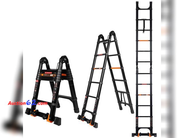 Lot 44-2733w - $143.99 Retail price - Wolec 12.5 FT A Frame Telescoping Extension Ladder with Balance Bar &amp; Wheels, Multi-Purpose Aluminum, Heavy Duty ...