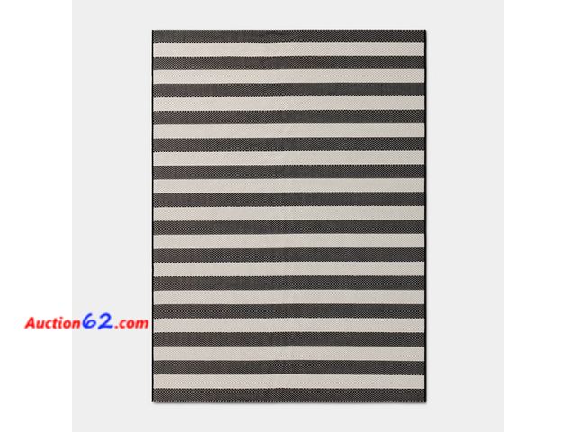 Lot 44-106f - Room Essentials Outdoor Rug - Black and White Stripe 4x5 ft See All Photo's Appears New, A basic inspection has been given to this item. Sol...