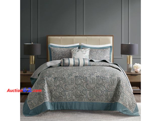 Lot 44-5540t - Msrp $123.00. Madison Park Aubrey Reversible Quilted Bedspread Set, Solid Reverse Summer Breathable, Lightweight All Season Bedding Layer, M...