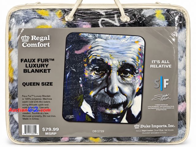 Lot 44-6107m - Albert Einstein Faux fur luxury blanket queen size  by regal comfort Appears New, A basic inspection has been given to this item. Sold AS-IS...