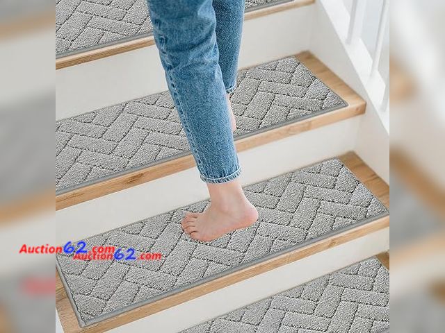 Lot 44-9050j - Non-Slip Stair Treads for Indoor Wooden Stairs, 4 Pack 9x28 Stair Runner with TPE Backing, 0.4 Inch Thick Appears New, A basic inspection ha...