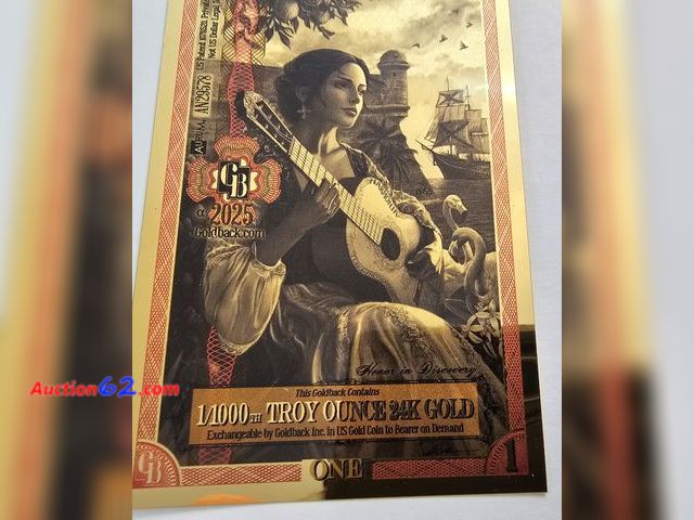 Lot 44-8337j - 1 FLORIDA GOLDBACK. CONTAINS 1/1000th OF A TROY OUNCE OF 24K GOLD. THESE ARE BEING USED AS REAL CURRENCY IN CERTAIN STATES AND THESE ARE THE...