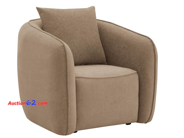 Lot 44-13i - $854.99 Retail price - Acme Keith Contemporary Chenille Fabric Upholstered Chair with Pillow in Brown Appears New, A basic inspection has be...