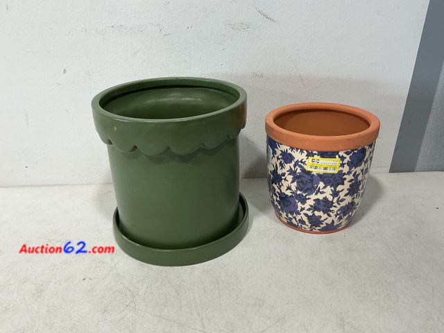 Lot 44-692f - Threshold Planters Set of 2 Green Ceramic Floral See All Photo's Not Tested E-Commerce Return, A basic inspection has been given to this ite...