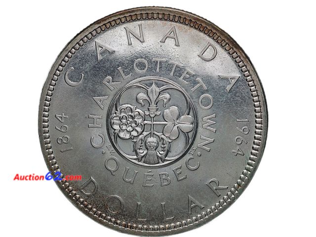 Lot 44-8307m - BEAUTIFULLY TONED 1964 CANADIAN SILVER DOLLAR. HAS .60 TROY OUNCES OF SILVER. COMMEMORATING 100TH YEAR ANNIV OF CHARLOTTETOWN.-T