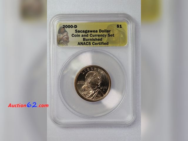 Lot 44-8307h - 2000-D BURNISHED SACAGAWEA DOLLAR TAKEN FROM THE 2000 SACAGAWEA COIN AND CURRENCY SET. CERTIFIED BY ANACS.-NT