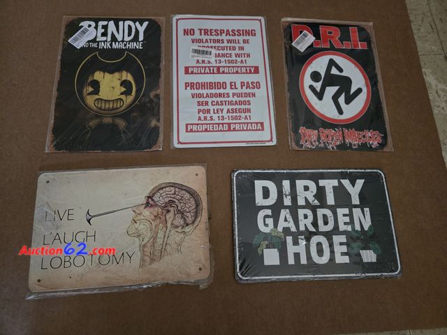 Lot 44-6516k - Lot of 5 8x12in Metal Signs, Various Sayings  Appears New, A basic inspection has been given to this item. Sold AS-IS.