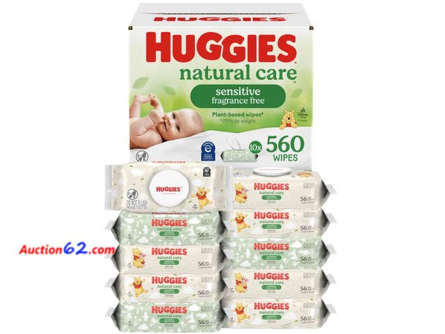 Lot 44-867 - Huggies Natural Care Sensitive Baby Wipes, Unscented, Hypoallergenic, 99% Purified Water, 10 Flip-Top Packs (560 Wipes Total) See All Photo'...