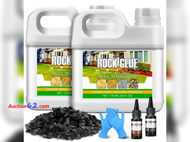Lot 44-612m - Mulch Glue for Landscaping with Dye Paste, 64oz Rock Glue, High Concentrate Fast-Drying Non-Toxic Gravel Glue for Locking Rubber, Cobbleston...