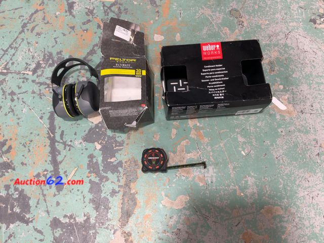 Lot 44-924p - 3M Peltor Sport Ultimate Hearing Protector, Weber Works Condiment Holder &amp; Crescent Tape Measure Bundle - 30 NRR, 16 ft Appears New, A b...