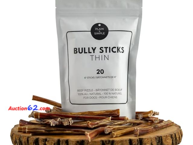 Lot 44-6774t - Plain &amp; Simple Bully Sticks for Dogs - 6" Thin Bully Sticks, Highly Digestible, Antibiotic and Preservatives Free, Grass Fed Beef Bully ...