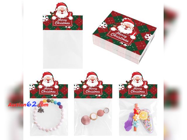 Lot 44-987m - Lot of 2 - joycraft Jewelry Packaging for Small Business – 100Pcs OPP Clear Christmas Treat Bags with Santa Header Cards, Christmas Jewerly ...