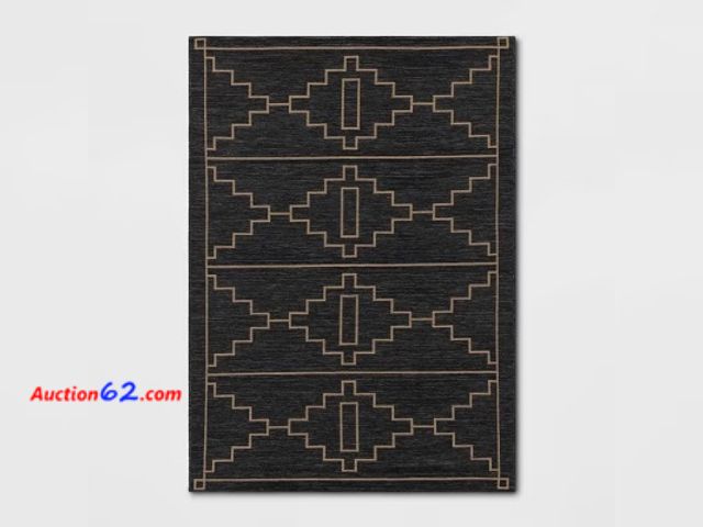 Lot 44-147w - 7'x10' Linear Stepped Diamonds Print Outdoor Area Rug Black - Minor Damage, Otherwise New
