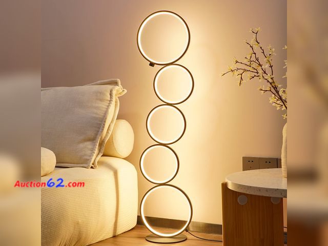 Lot 44-237 - $85.49 Retail price - NUÜR 43.3" Modern Floor Lamp, Ring Standing Lamp, Dimmable, Metallic Feel, Artistic Trendy Design, Energy-Saving, Touc...