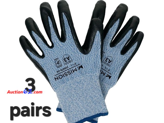 Lot 44-6756b - 3 Pairs Large MISSION Cool-Tech Work Gloves, Blue - Flexible Grip - Cools Up to 2 Hours &amp; Absorbs Sweat - UPF 50 Sun Protection - Touchs...