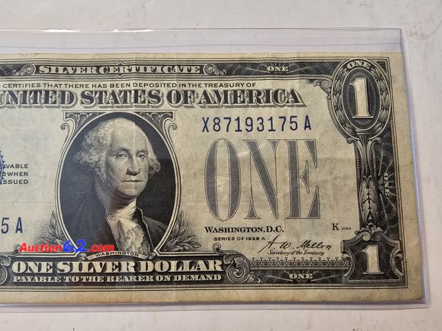 Lot 44-8332q - 1928A $1 FUNNYBACK SILVER CERTIFICATE! CIRCULATED, BUT NICE AND CRISP. THESE NOTES WERE NICKNAMED "FUNNYBACKS" BECAUSE THE PUBLIC BELIEVED T...