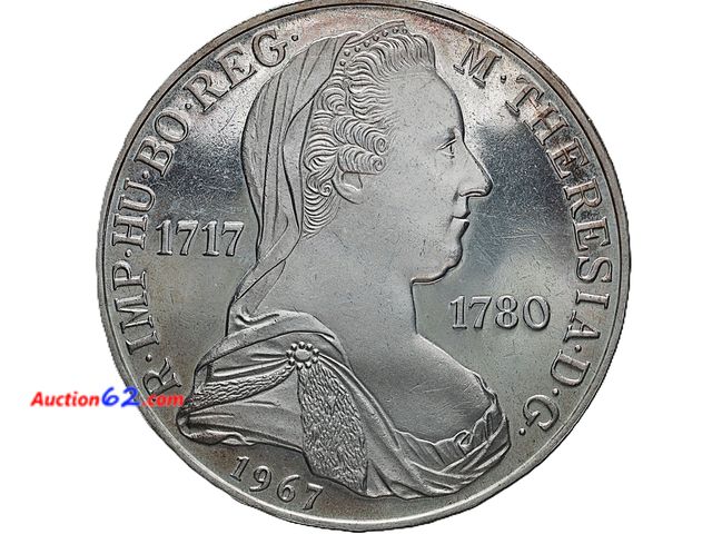 Lot 44-8319m - TONED AUSTRIAN 1967 100 SCHILLING COMMEMORATIVE SILVER COIN. HAS .4938 TROY OUNCES OF SILVER. BRILLIANT UNCIRCULATED. HAS MOTHER THERESA ON ...