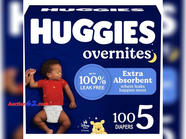 Lot 44-866 - Huggies Size 5 Overnites Baby Diapers: Overnight Diapers, Size 5 (27+ lbs), 100 Ct (2 Packs of 50), Packaging May Vary See All Photo's Not T...