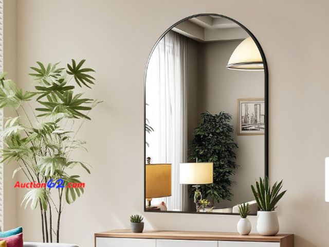 Lot 44-1705b - Arched Metal Frame Wall Mounted Bathroom Mirror for Bedroom, Vanity Appears New, A basic inspection has been given to this item. Sold AS-IS....