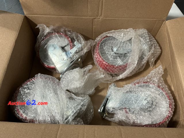 Lot 44-318 - Set of 4 Heavy Duty Swivel Casters with Red Wheels See All Photo's Appears New, A basic inspection has been given to this item. Sold AS-IS.