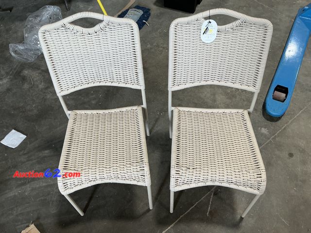 Lot 44-343e - $150 Retail price - Set of 2 White Wicker Outdoor Dining Chairs See All Photo's E-Commerce Return, A basic inspection has been given to this...