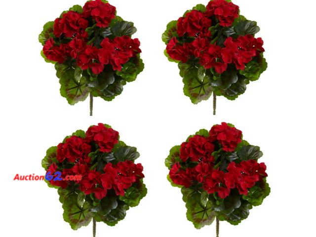Lot 44-680b - Retail value $39- UV Resistant Indoor/Outdoor Geranium Artificial Bush (Set of 4) 1. Appears New, A basic inspection has been given to this ...