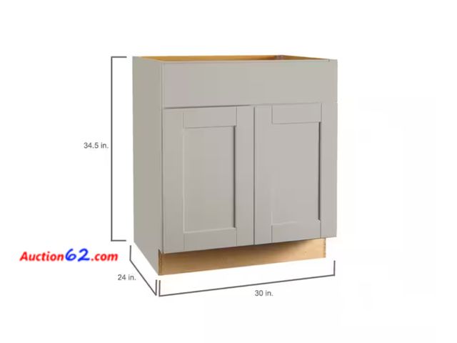 Lot 44-10g - Retail value $229- Shaker 30 in. W x 24 in. D x 34.5 in. H Assembled Sink Base Kitchen Cabinet in Dove Gray Appears New, A basic inspection ...