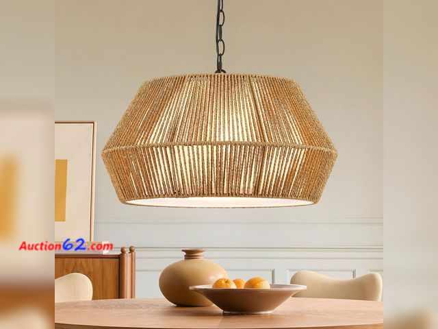 Lot 44-794w - $134.99 Retail price - ELYONA Large 4-Lights 20" Rattan Chandelier, Boho Pendant Light Fixtures, Adjustable Japandi Woven Chandelier for Din...