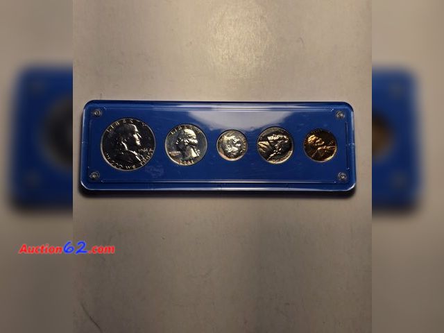 Lot 44-8326w - 1961 PROOF SET WITH 90% SILVER FRANKLIN HALF DOLLAR, 90% SILVER WASHINGTON QUARTER, 90% SILVER ROOSEVELT DIME, JEFFERSON NICKEL AND LINCOLN ...