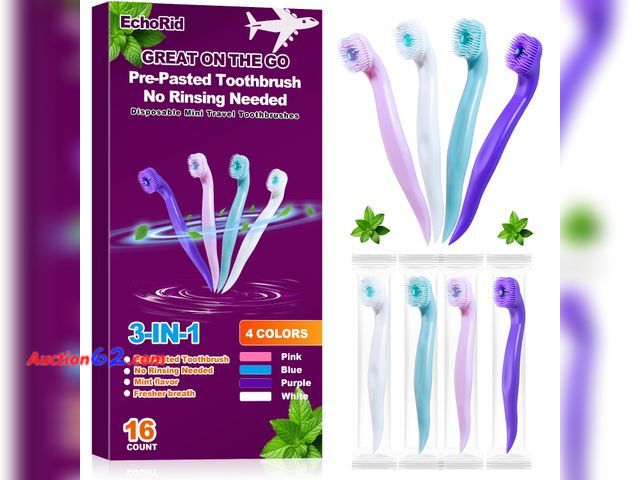 Lot 44-949e - EchoRid Mini Disposable Toothbrush, Pre-Pasted Toothbrushes with Toothpaste and Toothpick for Travel - Fluoride Free, No Rinsing Needed, Min...