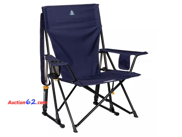 Lot 44-1606w - $90 Retail price - GCI Outdoor Comfort Pro Rocker Foldable Rocking Camp Chair with Solid Backrest - Rich Blue Appears New, A basic inspectio...