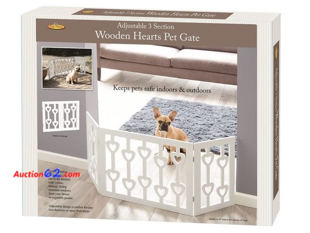 Lot 44-2684 - Indoor/Outdoor Solid Wood Heart Freestanding Foldable Adjustable 3-Section Pet Gate Appears New, A basic inspection has been given to this i...
