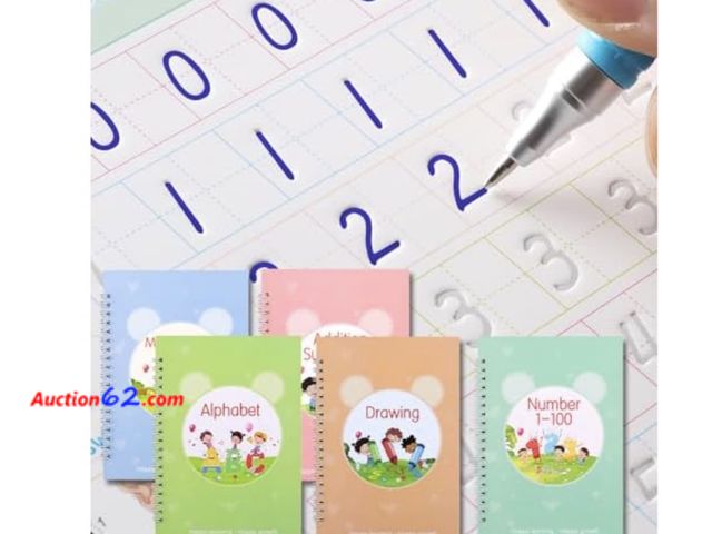 Lot 44-9140o - Grooved Magic Practice Copybook, Reusable Writing Practice Book, for Preschool Kids Age 3-8 Calligraphy (5 Books with 40 Pens) (Colorful) Ap...