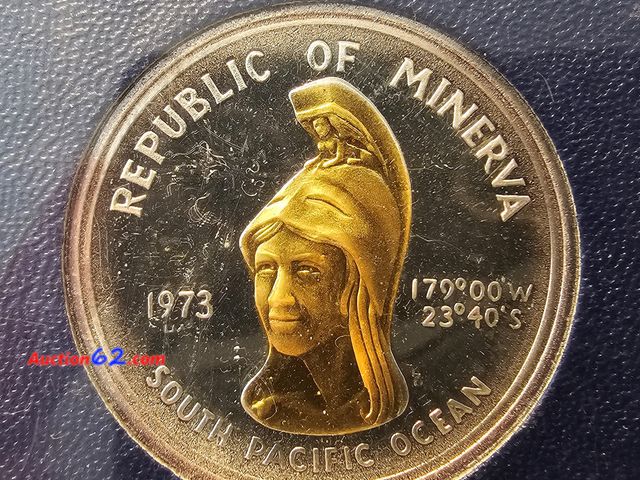 Lot 44-8361u - 1973 REPUBLIC OF MINERVA 24 GRAMS (3/4 OF AN OUNCE) .999 FILE SILVER ROUND W/10 GRAINS OF 24 KARAT GOLD ON THE OBVERSE. SILVER IS NOW OVER $...