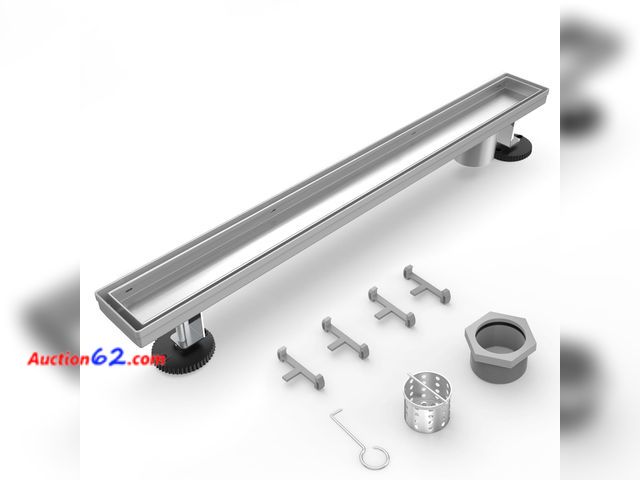 Lot 44-4066a - HTOH Shower Drain Offset Outlet for Bathroom: 24-Inch Brushed Nickel Linear Shower Drain with Removable Tile Insert Grate - 304 Stainless St...