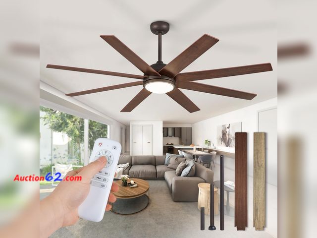Lot 44-1814w - $159.99 Retail price - Fanbulous 65 Inch Ceiling Fans with Lights and Remote, Walnut Indoor/Outdoor Ceiling Fan with Quiet Reversible DC Mot...
