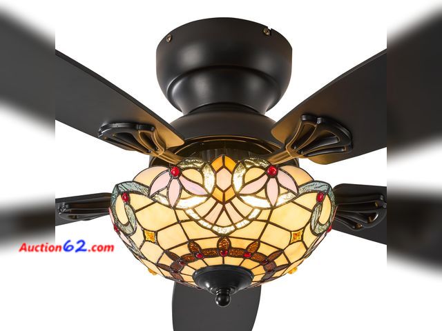 Lot 44-1958o - $132.99 Retail price - Yanokooe Tiffany Ceiling Fans with Lights - 48" Ceiling Fan Chandelier with 5 Dual-Blades and Glass Shade, 6 Speeds a...