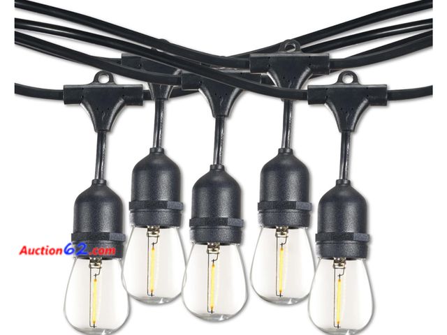 Lot 44-736b - Retail value $61- Bulbrite 30-Foot String Light Kit with Clear Shatter Resistant Vintage Style S14 LED Light Bulbs 1. Appears New, A basic i...