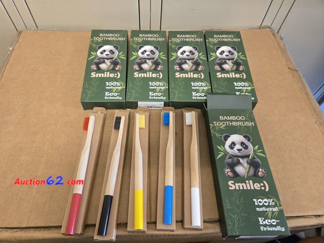 Lot 44-6721g - 25pc Smile:) Biodegradable, Eco-Friendly Bamboo Toothbrushes, Soft Bristles, Vegan &amp; Cruelty-Free Appears New, A basic inspection has be...