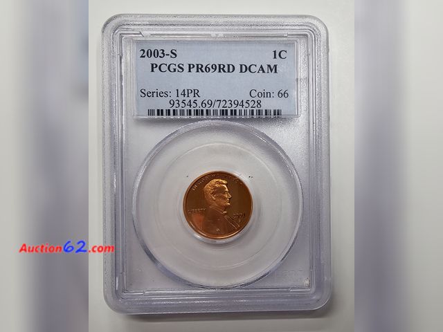 Lot 44-8379f - 2003-S LINCOLN MEMORIAL CENT GRADED PR69RD DCAM (PROOF DEEP CAMEO RED) BY PCGS. 1 POINT SHY OF A PERFECT COIN! MINTED IN SAN FRANCISCO.-NT