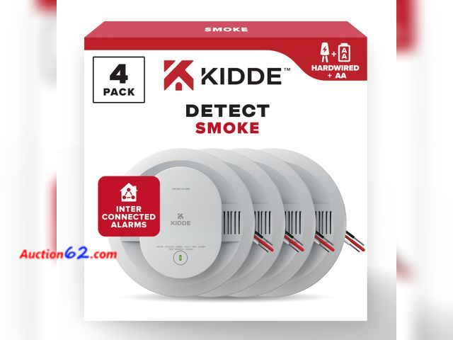 Lot 44-1913e - $102.77 Retail price - Kidde Hardwired Smoke Detector, AA Battery Backup, Interconnectable, LED Warning Light Indicators, 4 Pack See All Pho...